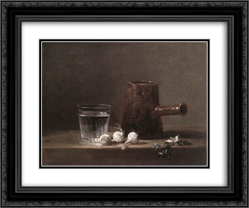 Water Glass and Jug 24x20 Black Ornate Wood Framed Art Print Poster with Double Matting by Chardin, Jean Baptiste Simeon