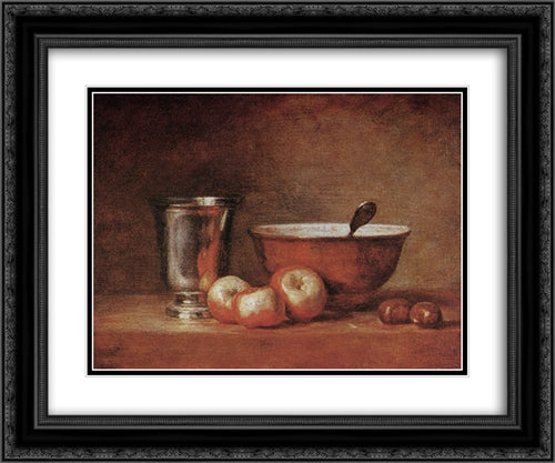 The Silver Cup 24x20 Black Ornate Wood Framed Art Print Poster with Double Matting by Chardin, Jean Baptiste Simeon