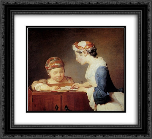 The Teacher 22x20 Black Ornate Wood Framed Art Print Poster with Double Matting by Chardin, Jean Baptiste Simeon