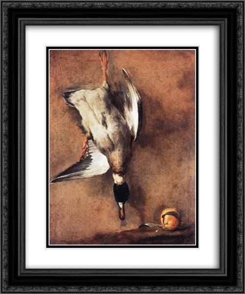 Wild Duck with a Seville Oraange 20x24 Black Ornate Wood Framed Art Print Poster with Double Matting by Chardin, Jean Baptiste Simeon