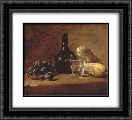 Still Life with Plums 22x20 Black Ornate Wood Framed Art Print Poster with Double Matting by Chardin, Jean Baptiste Simeon