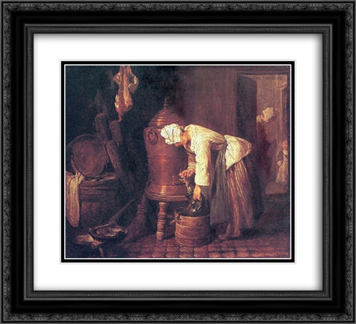 Woman at the Water Cistern 22x20 Black Ornate Wood Framed Art Print Poster with Double Matting by Chardin, Jean Baptiste Simeon