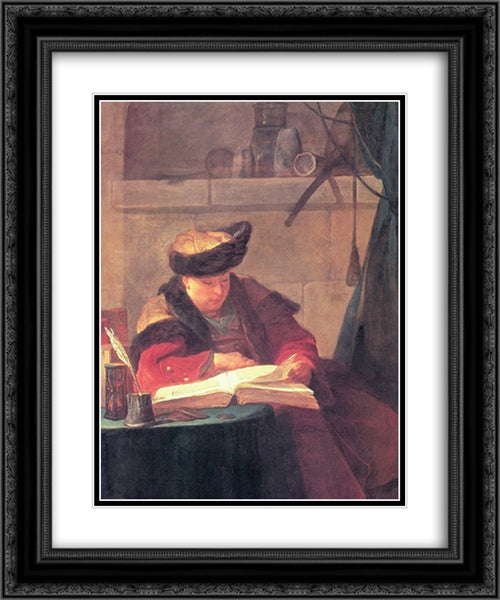 Portrait of Joseph Aved 20x24 Black Ornate Wood Framed Art Print Poster with Double Matting by Chardin, Jean Baptiste Simeon