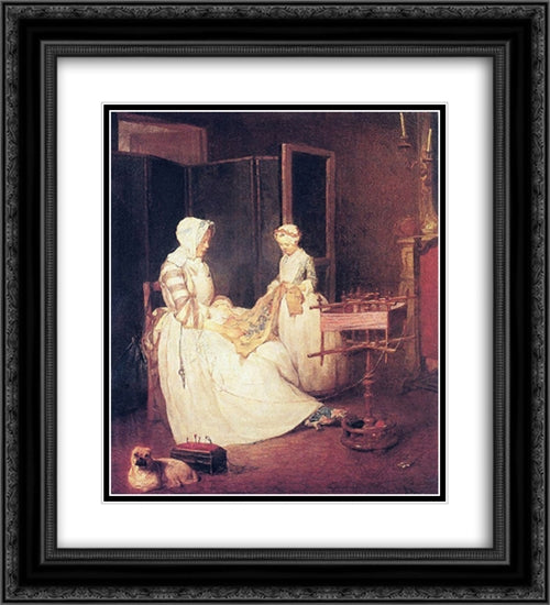 The Diligent Mother 20x22 Black Ornate Wood Framed Art Print Poster with Double Matting by Chardin, Jean Baptiste Simeon