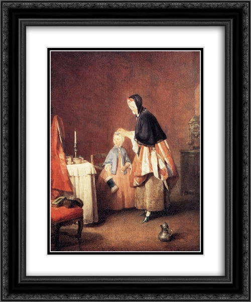 The Dressing Table 20x24 Black Ornate Wood Framed Art Print Poster with Double Matting by Chardin, Jean Baptiste Simeon