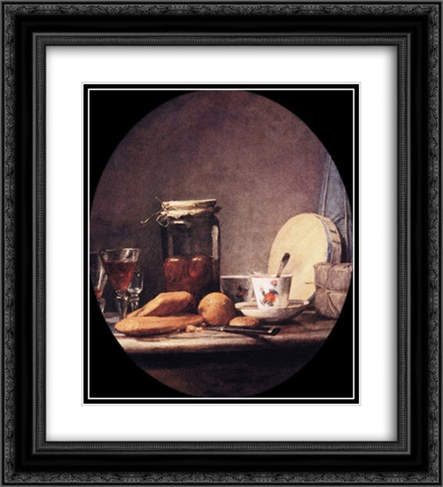 Still Life with Jar of Apricots 20x22 Black Ornate Wood Framed Art Print Poster with Double Matting by Chardin, Jean Baptiste Simeon