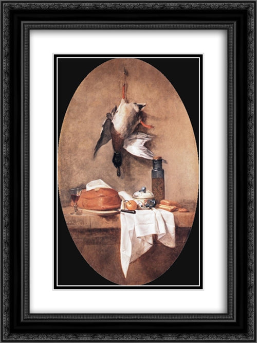 Wild Duck with Olive Jar 18x24 Black Ornate Wood Framed Art Print Poster with Double Matting by Chardin, Jean Baptiste Simeon