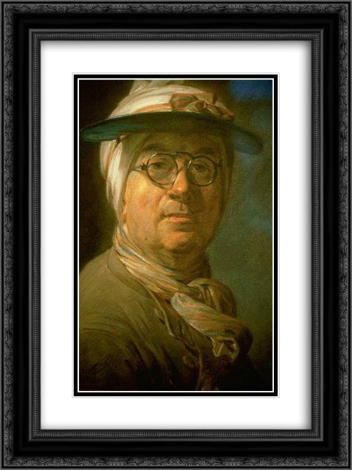 Self Portrait with an Eye'shade 18x24 Black Ornate Wood Framed Art Print Poster with Double Matting by Chardin, Jean Baptiste Simeon