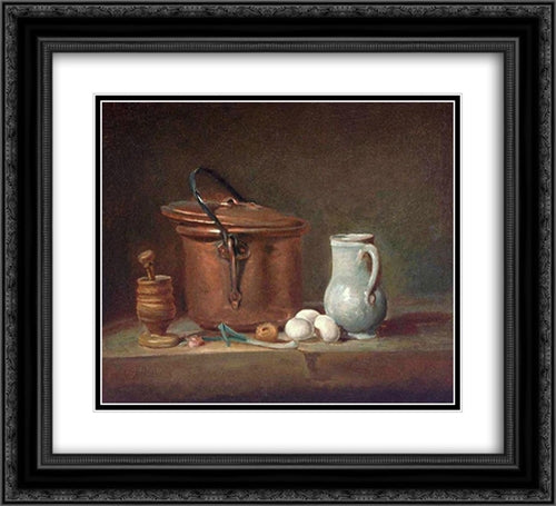 Still Life with Copper Pan and Pestle and Mortar 22x20 Black Ornate Wood Framed Art Print Poster with Double Matting by Chardin, Jean Baptiste Simeon