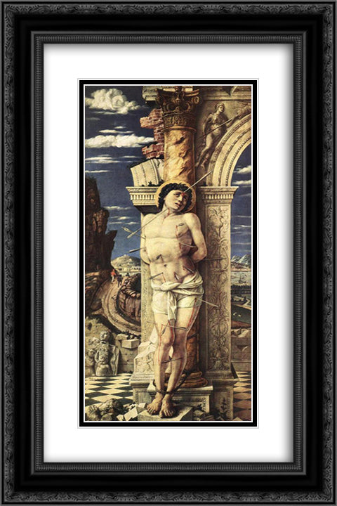 St Sebastian 16x24 Black Ornate Wood Framed Art Print Poster with Double Matting by Mantegna, Andrea