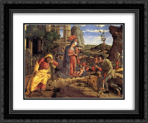 The Adoration of the Shepherds 24x20 Black Ornate Wood Framed Art Print Poster with Double Matting by Mantegna, Andrea