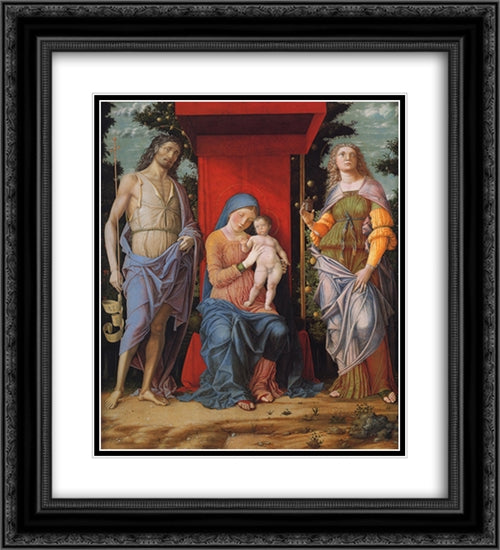 Virgin and Child with the Magdalen and St John the Baptist 20x22 Black Ornate Wood Framed Art Print Poster with Double Matting by Mantegna, Andrea