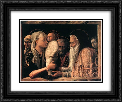 Presentation at the Temple 24x20 Black Ornate Wood Framed Art Print Poster with Double Matting by Mantegna, Andrea