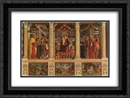 Altarpiece 24x18 Black Ornate Wood Framed Art Print Poster with Double Matting by Mantegna, Andrea
