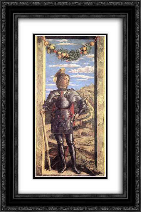 St George 16x24 Black Ornate Wood Framed Art Print Poster with Double Matting by Mantegna, Andrea
