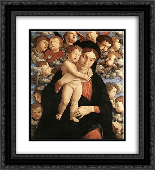 The Madonna of the Cherubim 20x22 Black Ornate Wood Framed Art Print Poster with Double Matting by Mantegna, Andrea