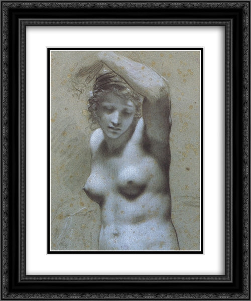 Half-length Female Nude 20x24 Black Ornate Wood Framed Art Print Poster with Double Matting by Prud'hon, Pierre Paul