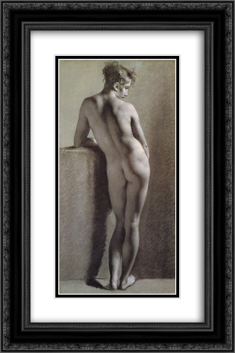 Standing Female Nude Seen from the Back 16x24 Black Ornate Wood Framed Art Print Poster with Double Matting by Prud'hon, Pierre Paul