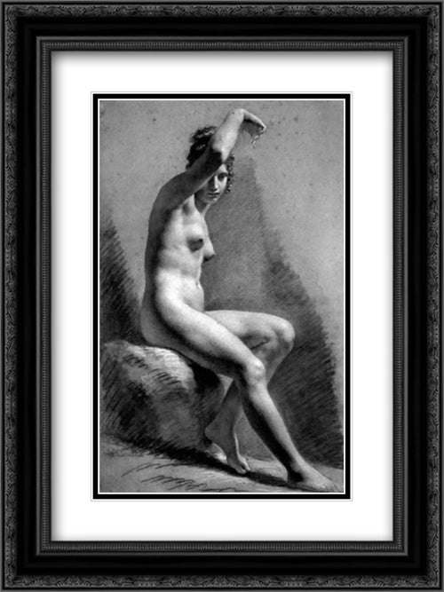 Female Nude Raising her Arm 18x24 Black Ornate Wood Framed Art Print Poster with Double Matting by Prud'hon, Pierre Paul