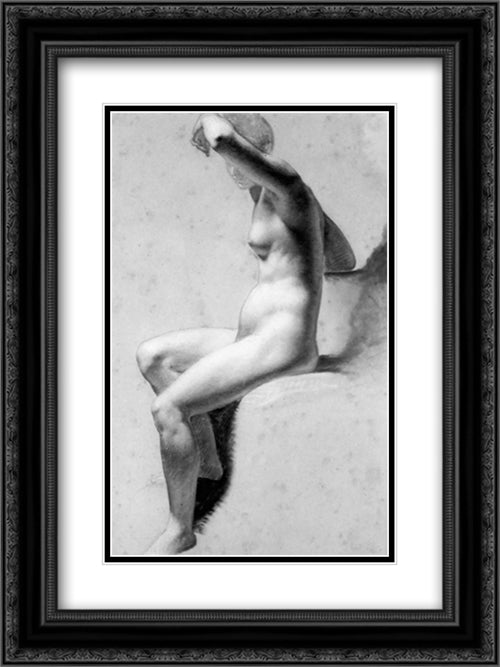 Female Nude Raising her Arm 18x24 Black Ornate Wood Framed Art Print Poster with Double Matting by Prud'hon, Pierre Paul