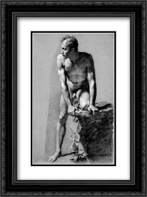 Male Nude Leaning on a Rock 18x24 Black Ornate Wood Framed Art Print Poster with Double Matting by Prud'hon, Pierre Paul