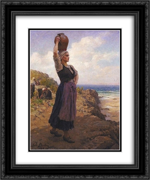 A la Fontaine 20x24 Black Ornate Wood Framed Art Print Poster with Double Matting by Breton, Jules