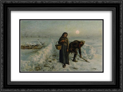 Sur la Route en Hiver, Artois 24x18 Black Ornate Wood Framed Art Print Poster with Double Matting by Breton, Jules