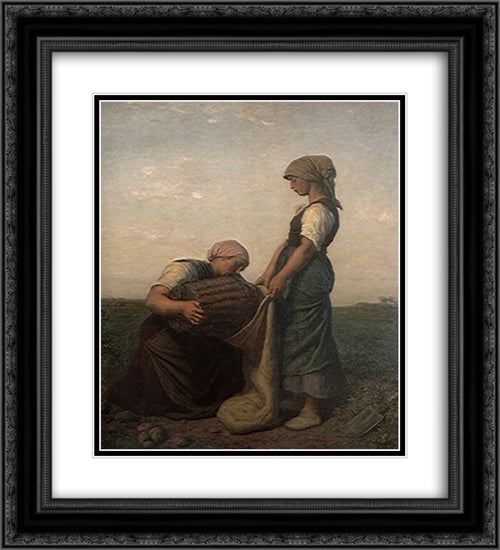 The Potato Harvest 20x22 Black Ornate Wood Framed Art Print Poster with Double Matting by Breton, Jules