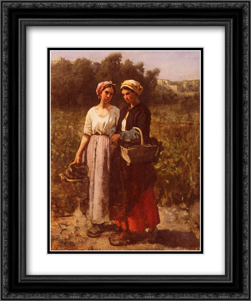 Les Vendanges A Chateau'Lagrange 20x24 Black Ornate Wood Framed Art Print Poster with Double Matting by Breton, Jules