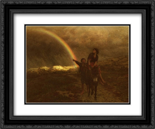 The Rainbow 24x20 Black Ornate Wood Framed Art Print Poster with Double Matting by Breton, Jules