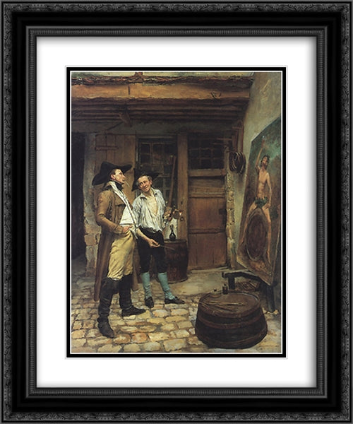 The Sign Painter 20x24 Black Ornate Wood Framed Art Print Poster with Double Matting by Meissonier, Ernest