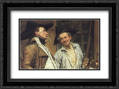 The Sign Painter [detail] 24x18 Black Ornate Wood Framed Art Print Poster with Double Matting by Meissonier, Ernest
