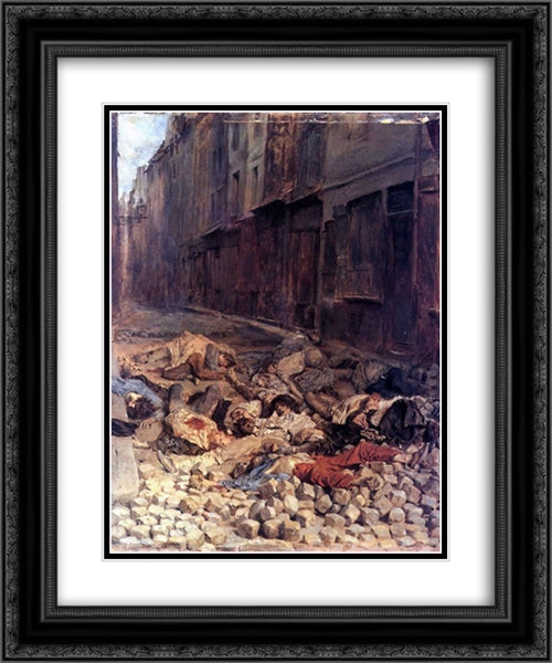 The Barricade 20x24 Black Ornate Wood Framed Art Print Poster with Double Matting by Meissonier, Ernest