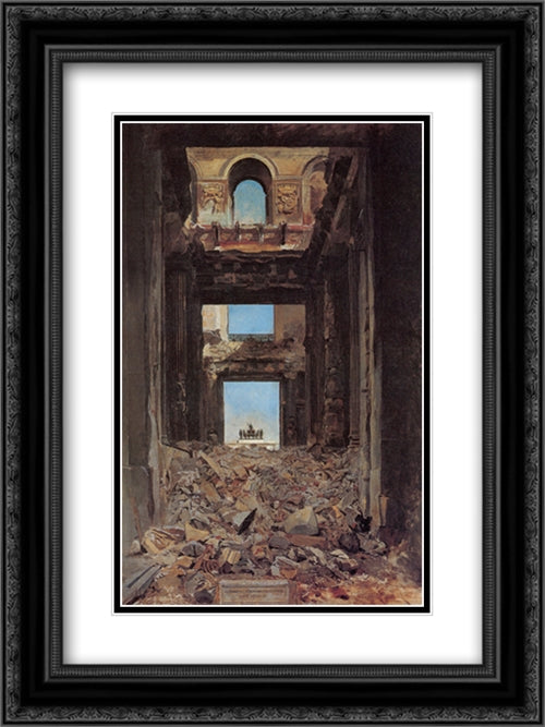 The Ruins of the Tuileries Palace after the Commune of 1871 18x24 Black Ornate Wood Framed Art Print Poster with Double Matting by Meissonier, Ernest