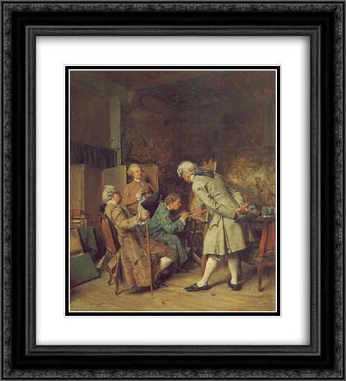 The Lovers of Painting 20x22 Black Ornate Wood Framed Art Print Poster with Double Matting by Meissonier, Ernest
