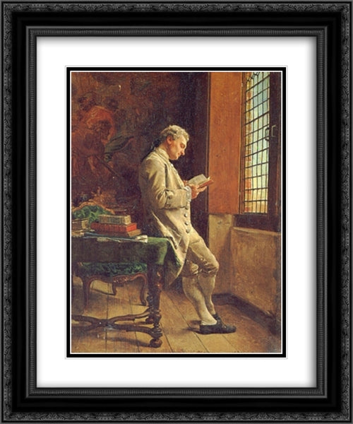 The Reader in White 20x24 Black Ornate Wood Framed Art Print Poster with Double Matting by Meissonier, Ernest