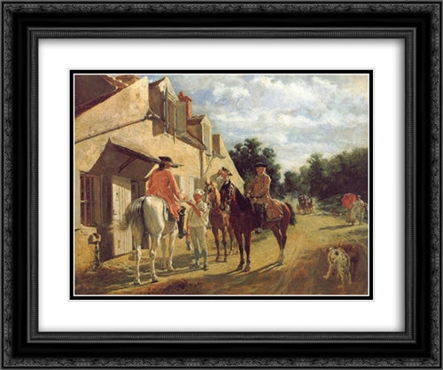 At the Relay Station 24x20 Black Ornate Wood Framed Art Print Poster with Double Matting by Meissonier, Ernest