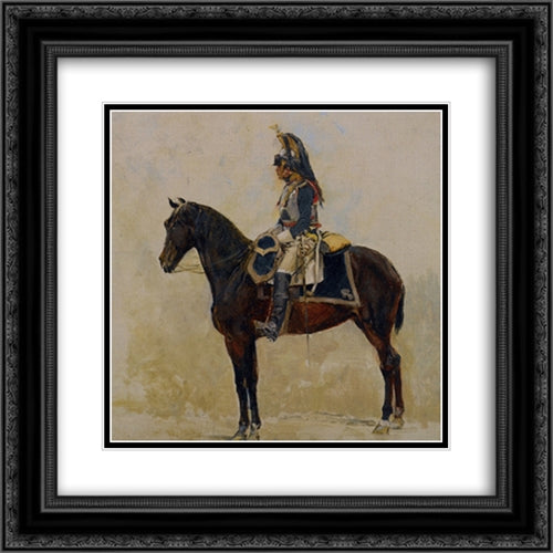 Un Cuirassier 20x20 Black Ornate Wood Framed Art Print Poster with Double Matting by Meissonier, Ernest