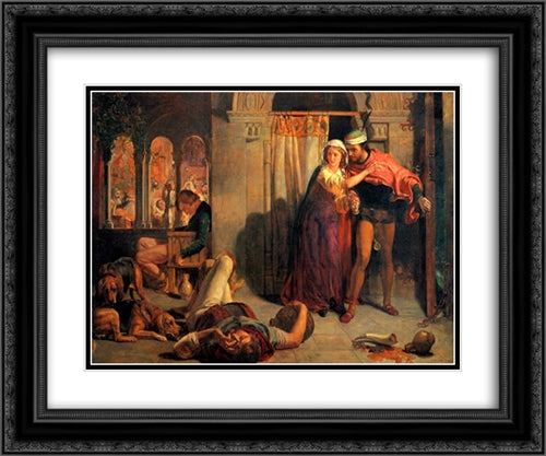 Eve of Saint Agnes; The Flight of Madeleine and Porphyro during the Drunkenness attending the Revelry 24x20 Black Ornate Wood Framed Art Print Poster with Double Matting by Hunt, William Holman