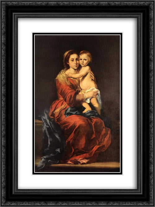 Virgin and Child with a Rosary 18x24 Black Ornate Wood Framed Art Print Poster with Double Matting by Murillo, Bartolome Esteban