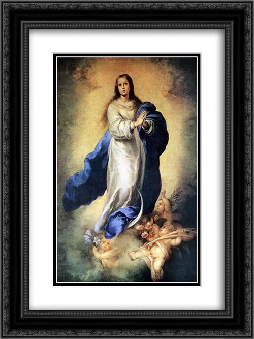 Immaculate Conception 18x24 Black Ornate Wood Framed Art Print Poster with Double Matting by Murillo, Bartolome Esteban