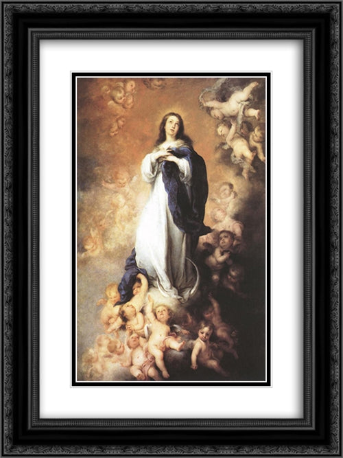 Immaculate Conception 18x24 Black Ornate Wood Framed Art Print Poster with Double Matting by Murillo, Bartolome Esteban