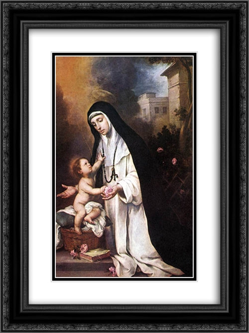 St Rose of Lima 18x24 Black Ornate Wood Framed Art Print Poster with Double Matting by Murillo, Bartolome Esteban