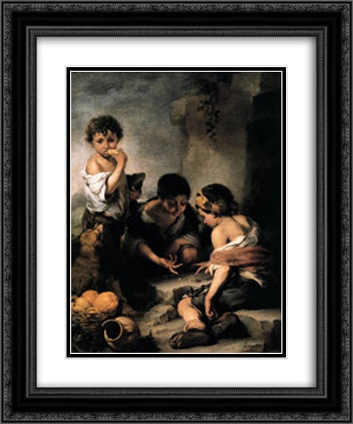 Young Boys Playing Dice 20x24 Black Ornate Wood Framed Art Print Poster with Double Matting by Murillo, Bartolome Esteban