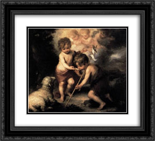 Infant Christ Offering a Drink of Water to St John 22x20 Black Ornate Wood Framed Art Print Poster with Double Matting by Murillo, Bartolome Esteban