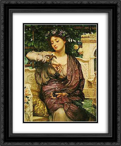 Lesbia and her Sparrow 20x24 Black Ornate Wood Framed Art Print Poster with Double Matting by Poynter, Edward John