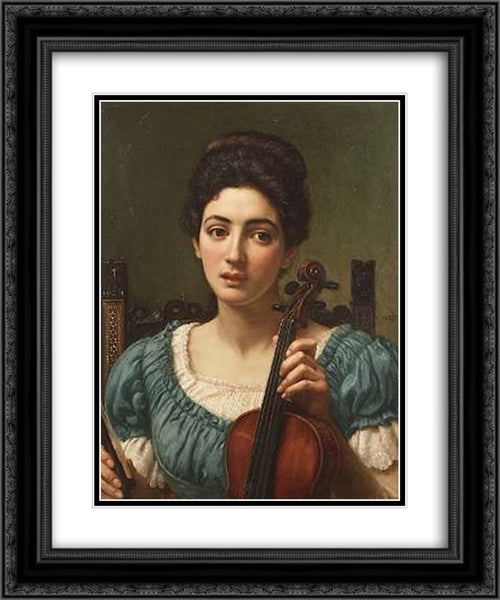 The Violinist 20x24 Black Ornate Wood Framed Art Print Poster with Double Matting by Poynter, Edward John