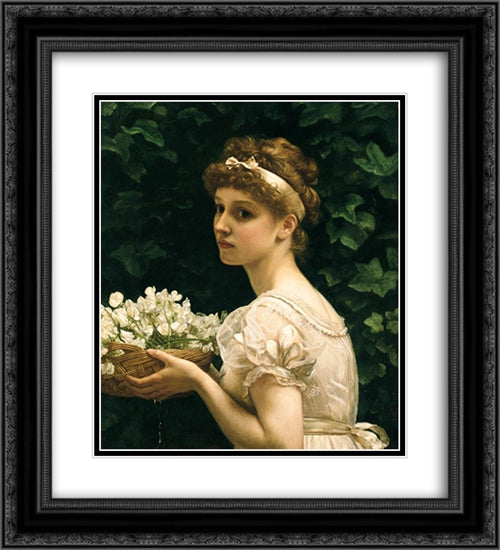 Pea Blossoms 20x22 Black Ornate Wood Framed Art Print Poster with Double Matting by Poynter, Edward John