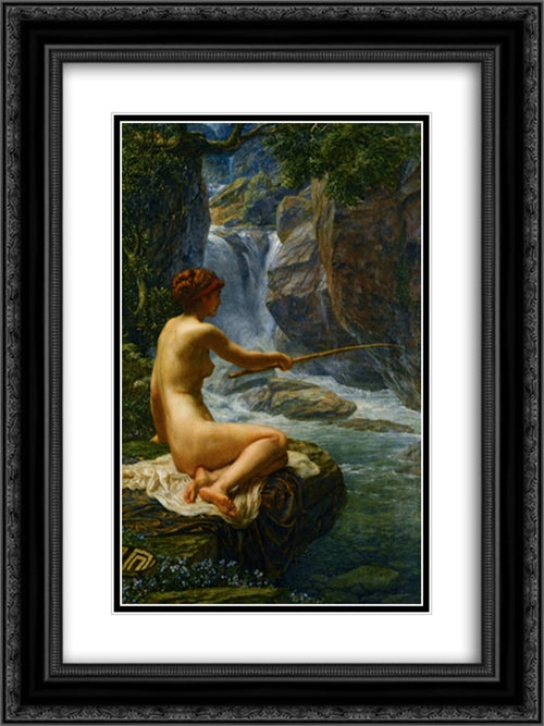 The Nymph of the Stream 18x24 Black Ornate Wood Framed Art Print Poster with Double Matting by Poynter, Edward John