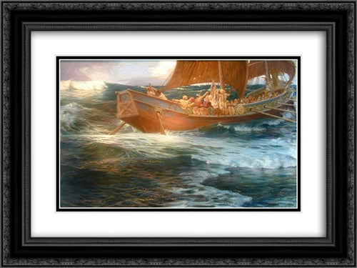 Wrath of the Sea God 24x18 Black Ornate Wood Framed Art Print Poster with Double Matting by Draper, Herbert James Draper